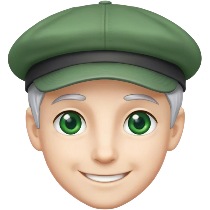 smiling boy in cap grey hair green eyes  emoji