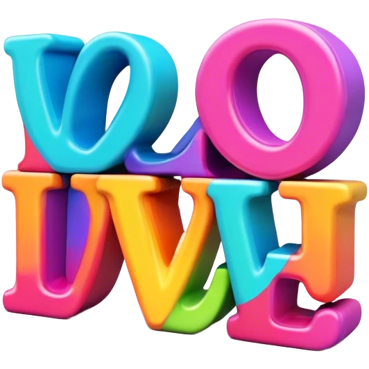 3D style, psychedelic colored word Love emoji