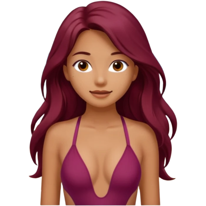 Beautiful burgundy long haired girl at the beach emoji