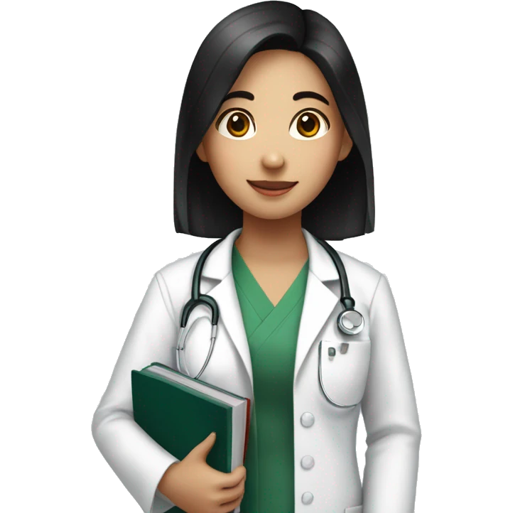 young female medical asean student with black hair and book in hand emoji