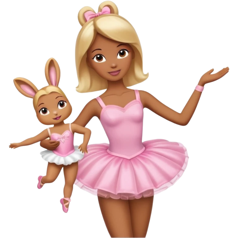 Brown skin blonde hair barbie ballerina holding bunny  emoji