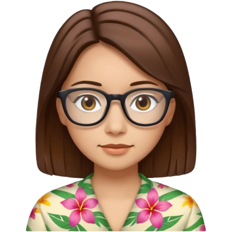 Hawaii female with fair skin. Shoulder length straight brown hair. Brown eyes with glasses. emoji
