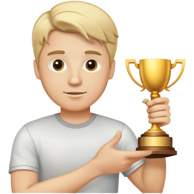 White Guy with blonde hair holding a trophy for being the best at everything emoji