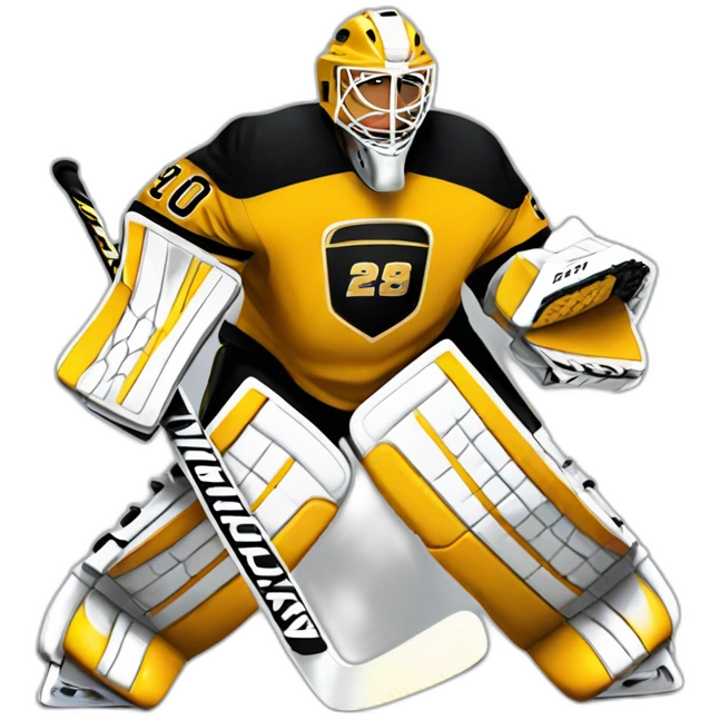 Ice hockey goalie with black and gold pads emoji