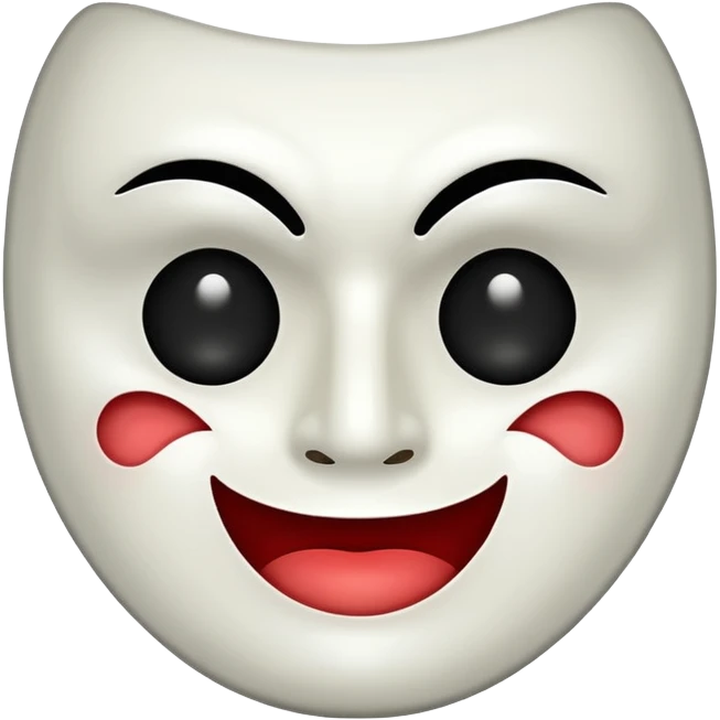 Half happy half sad face, split down middle half smile half frown on white theater mask with hollow mouth and hollow eyes emoji