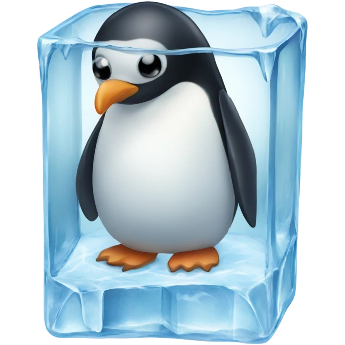 Penguin frozen in ice cube form looking dumb emoji