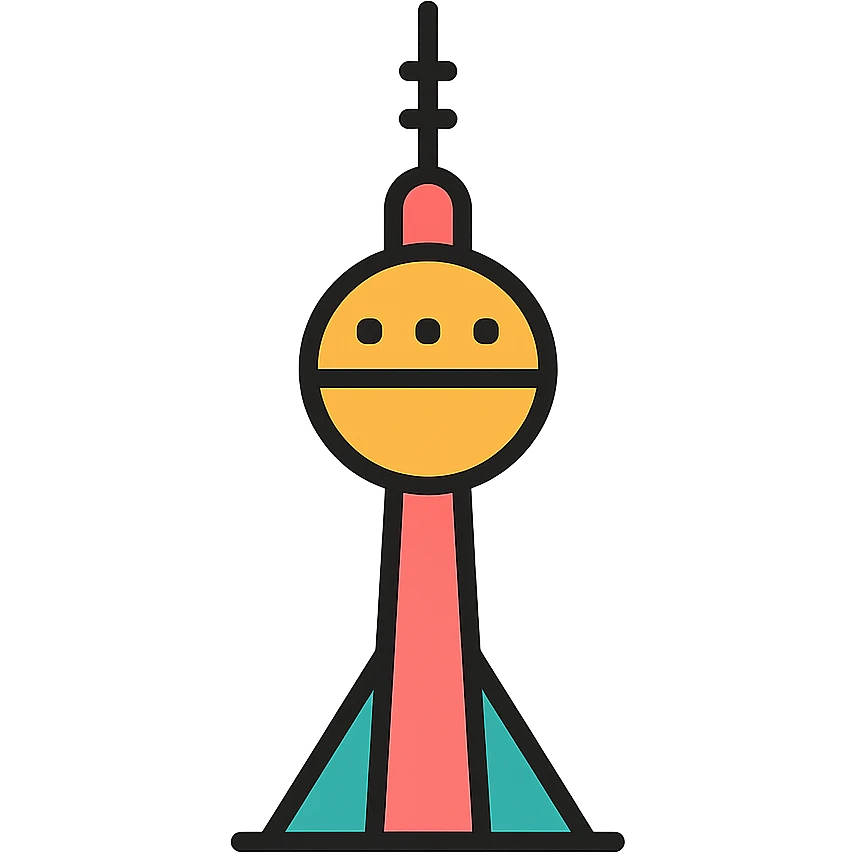 icon of Berlin featuring the Berlin TV Tower (Fernsehturm), minimalistic, rounded shapes, no text, suitable for mobile app icon emoji