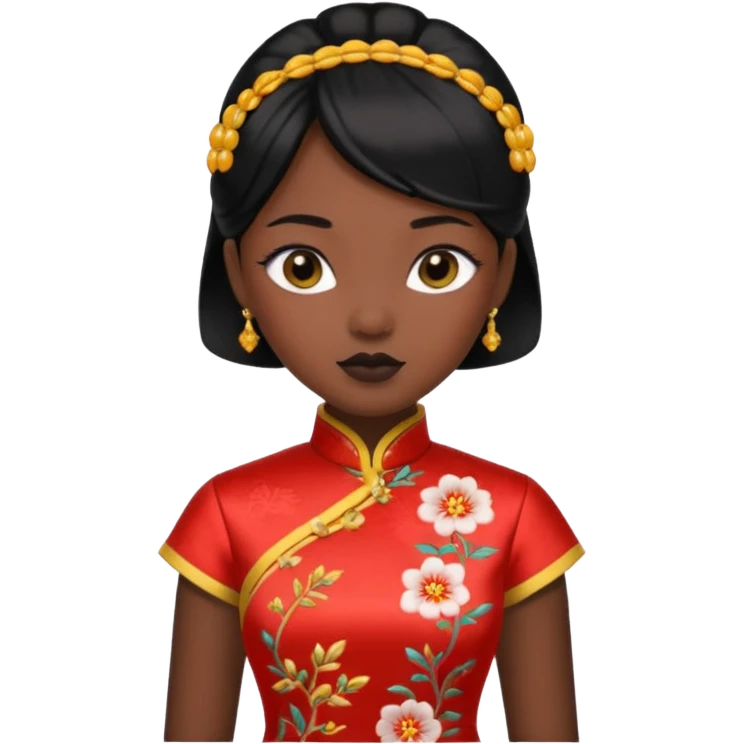 cheongsam girl, black skin emoji