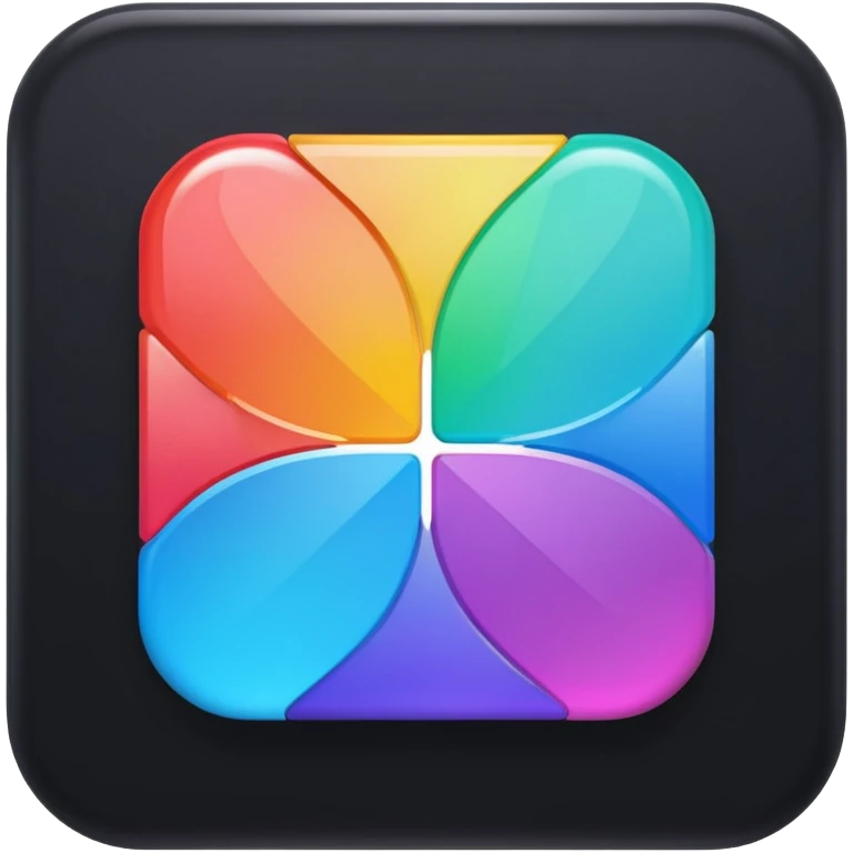 Davinci resolve "Node base Color managment" shape, glossy iconm (rainbow colors) square with rounded edges (black glossy background) emoji