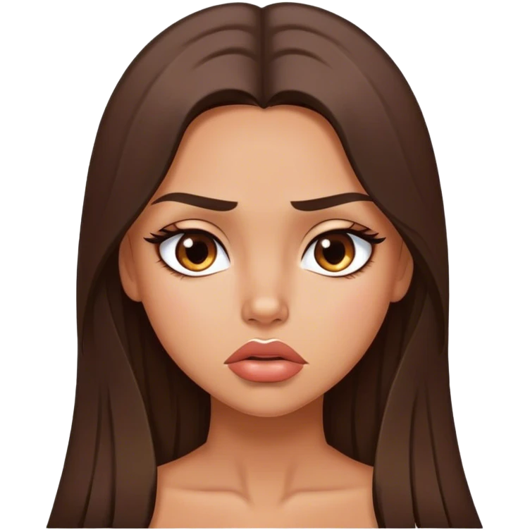Sexy tanned beautiful cry girl with pouty lips and brunette straight long hair emoji