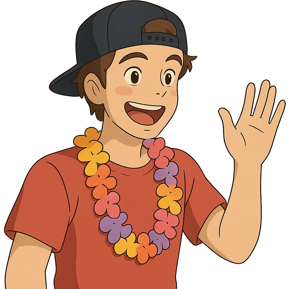 ghibli style party guy with a snapback hat emoji