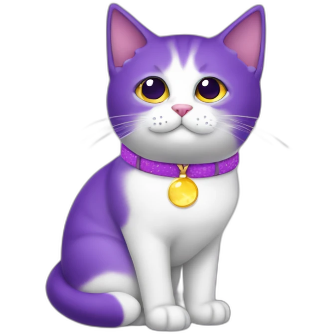 Gato morado con un collar de luna emoji