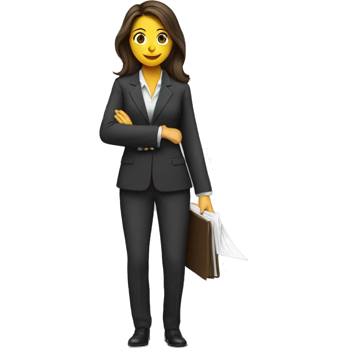 long brunette haired lawyer woman wearing a suit and holding papers emoji