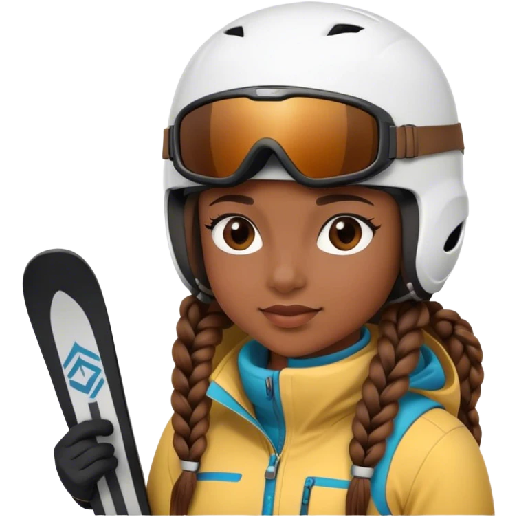 girl with brown braids and a ski helmet and ski goggles  emoji