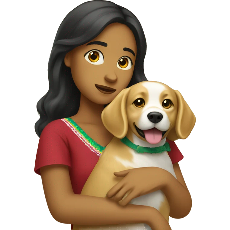 A Mexican girl holding a golden retriever  emoji