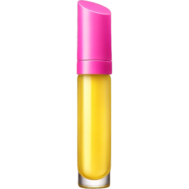 yellow lip oil with pink cap emoji
