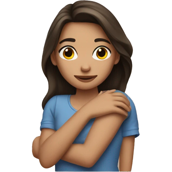 brunette girl hugging herself   emoji