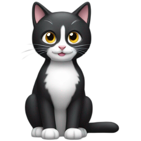 Cute happy Tux cat,his tail is always raised, and the tip of the tail is a small white ball. emoji