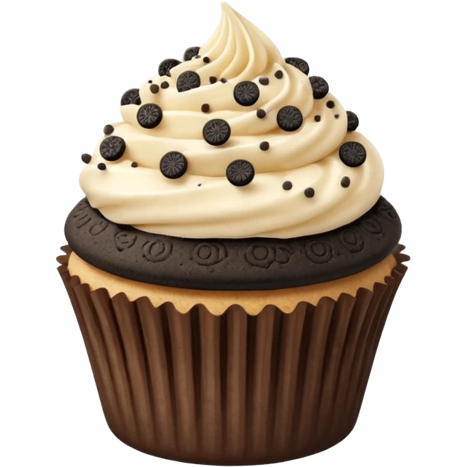 Tan frosted cupcake with Oreo pieces sprinkled on top emoji