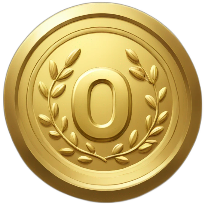 gold super curved coin with large "0" label in center and laurel emoji