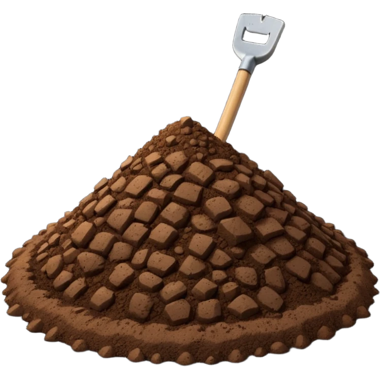 A 3D cartoon pile of dark brown soil with a small shovel inserted, rough texture, natural lighting, soft shadow, realistic Memoji-style rendering. emoji