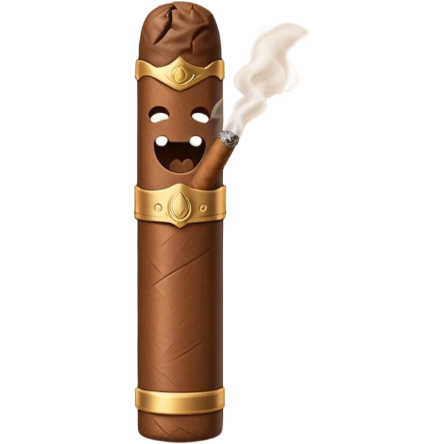 Emoji-style cigar icon, dark brown wrapper, subtle smoke, minimalistic, clean silhouette, metal details emoji