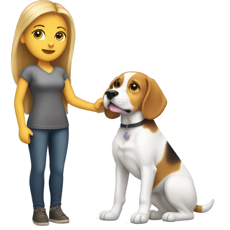 white Girl presenting with her beagle dog emoji