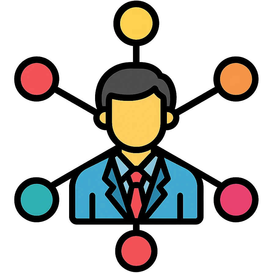network marketing professional, modern business style, person in suit with network nodes and connections, vibrant colors, clean lines emoji