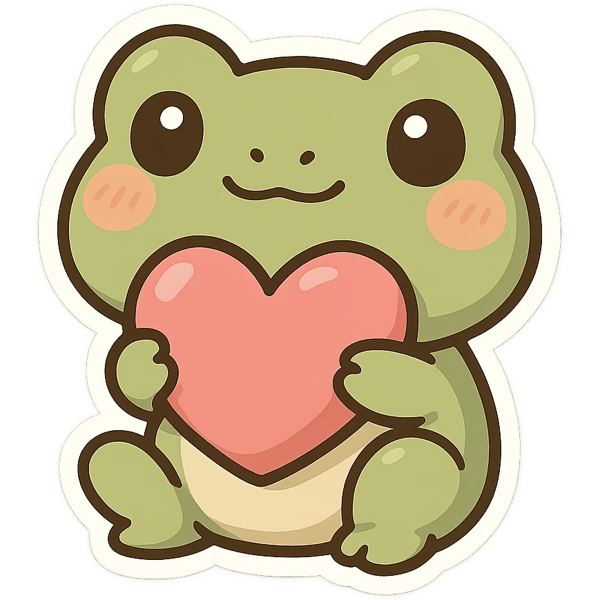 Cute frog holding a heart, Q version sticker style emoji