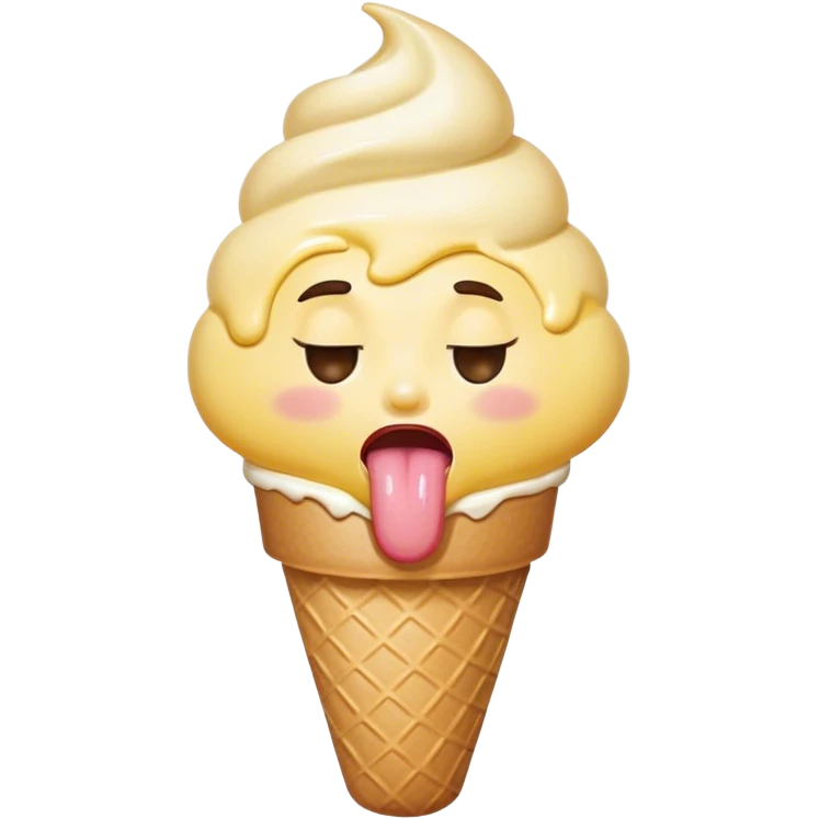 A round yellow face looking off to one side with it's eyes closed and it's tongue out as though licking an ice cream cone emoji