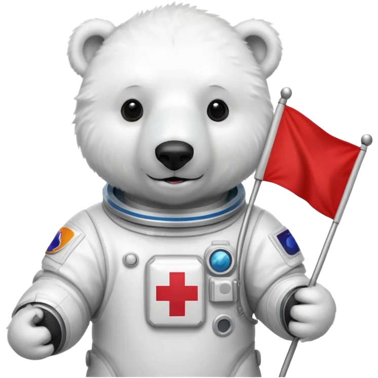 Polar bear in space suit, holding red rectangle flag emoji