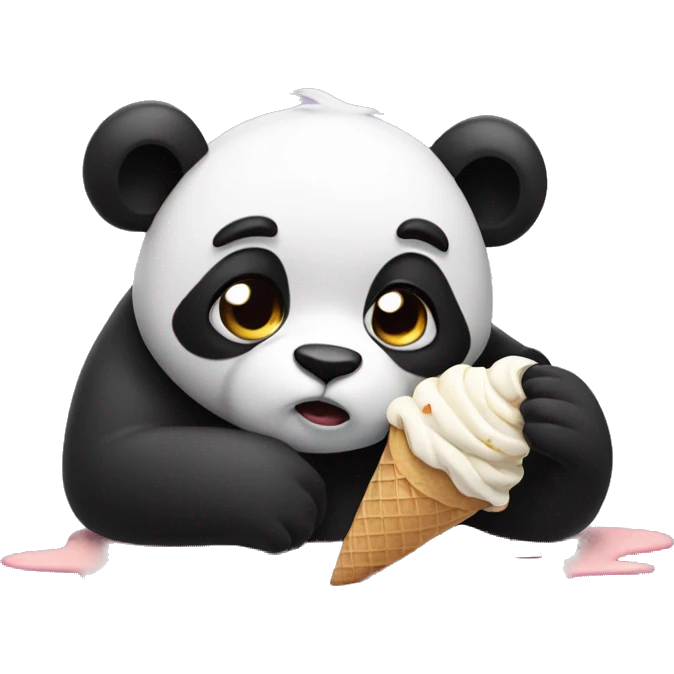 Sad panda who dropped ice cream cone on ground emoji