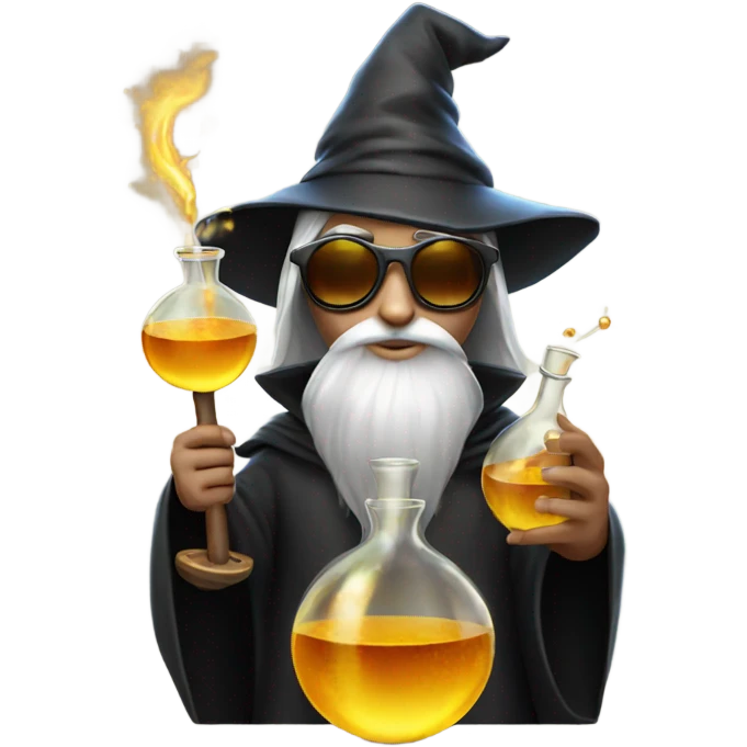 Young wizard mixing potions while wearing sunglasses emoji