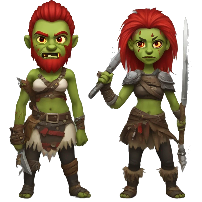 Berserker orc woman with red beard & red mohican with weapon emoji