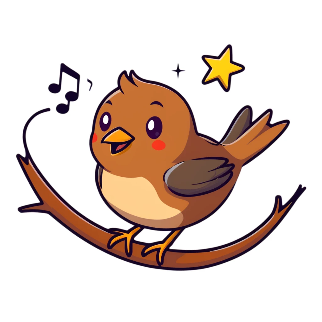 nightingale bird singing, small brown songbird against starry sky emoji