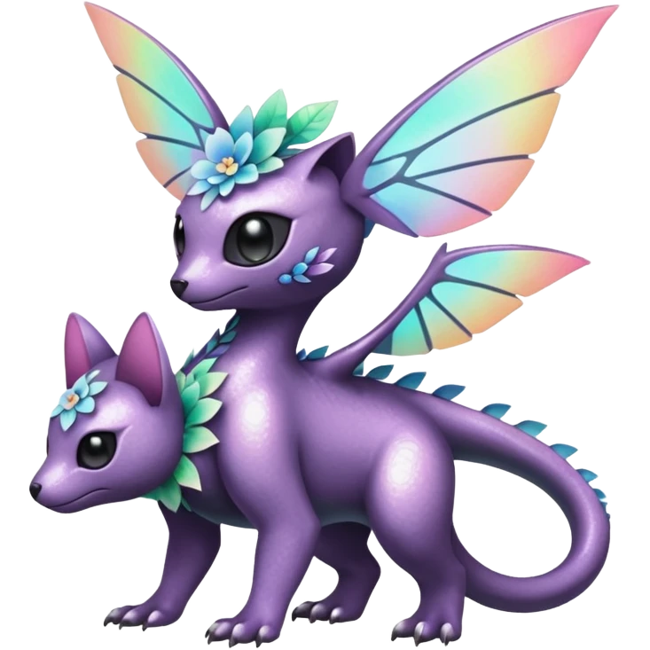 Multicolored sparkly pastel dark iridescent light pale gloomy spooky cute adorable pretty cool elegant realistic floral exotic Fakémon-Pokémon-Digimon-Trico, full body emoji