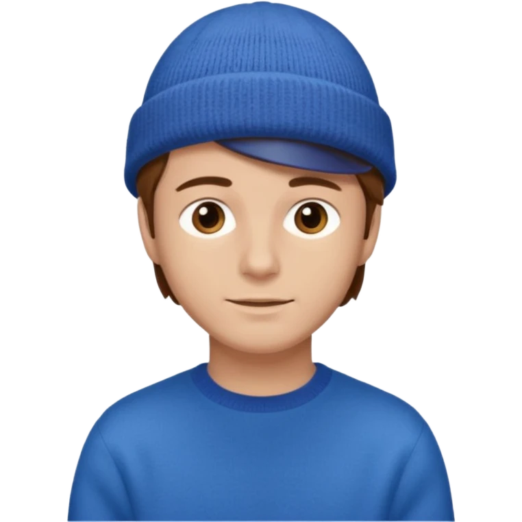 uomo giovane, capelli marroni, pelle chiara, cappello blu e maglione marrone chiaro emoji