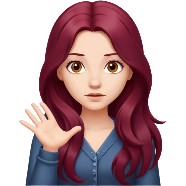 Beautiful long burgundy haired girl, shrugging shoulders emoji