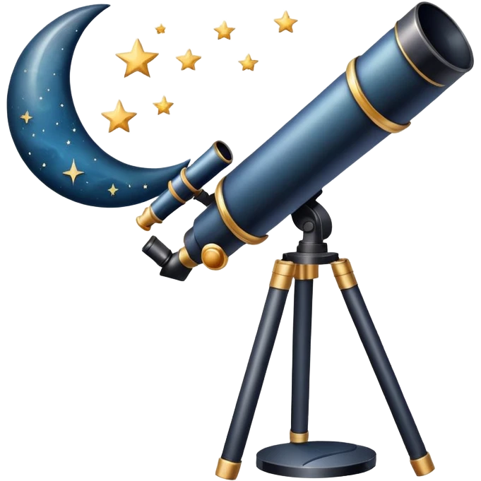 An icon featuring a telescope, stars, and a planet, symbolizing astronomy. The design includes a crescent moon, distant galaxies, and constellations, representing the study of space and celestial bodies. Transparent background highlights the exploration of the universe and cosmic phenomena. emoji