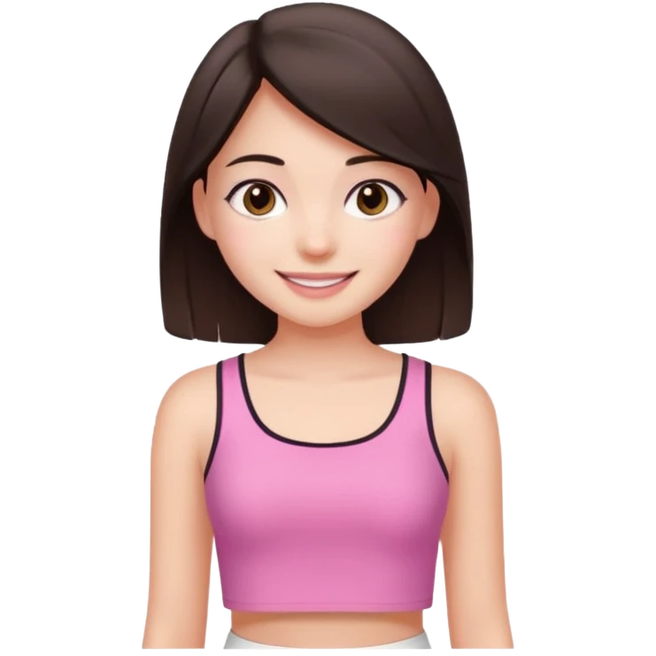 Koyu kahverengi orta boyda düz saçlı koyu kahverengi gözlü pembe beyaz crop tarzı kıyafetli  açık tenli kız emoji