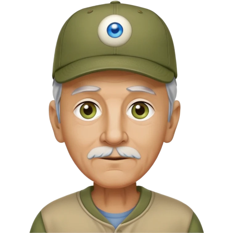 Blue eyed elderly Old man with olive green baseball cap emoji