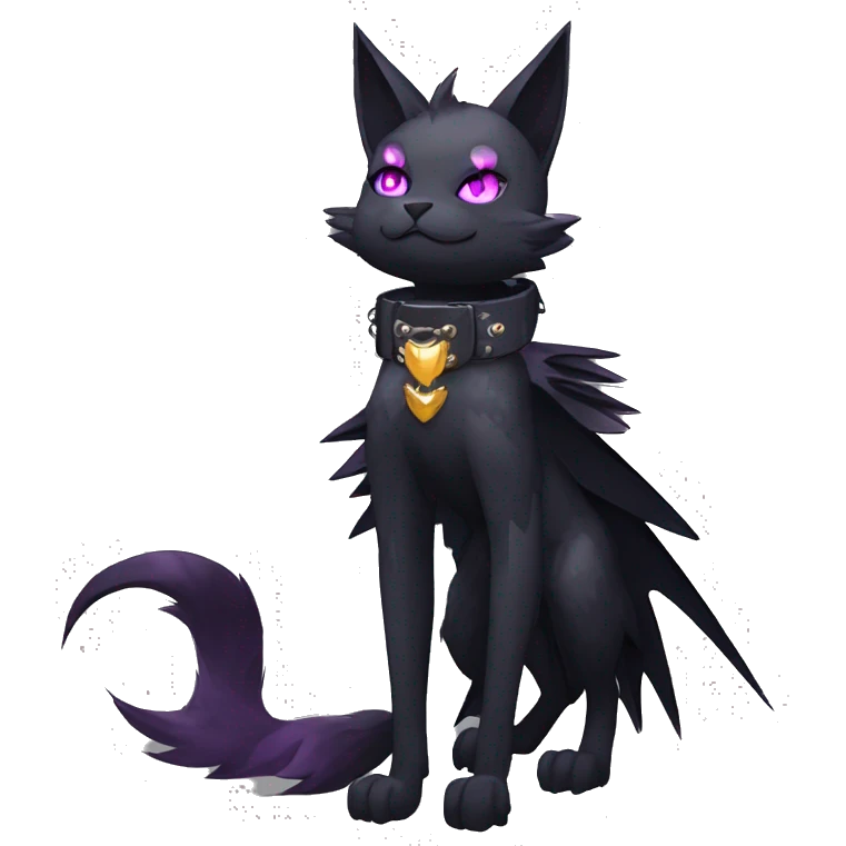 cool edgy evil beautiful pretty anthro godly legendary powerful colorful black shiny fantasy elegant nargacuga-bat-cat-Fakemon wearing a collar, techwear punk style, beautiful mane, full body emoji