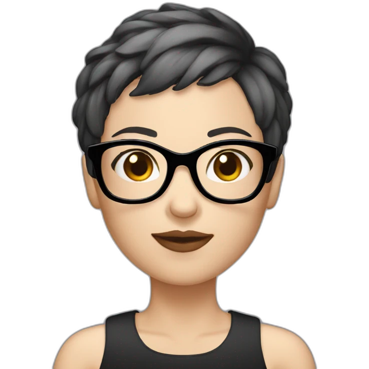 white skin women black very short hair and big glasses  emoji