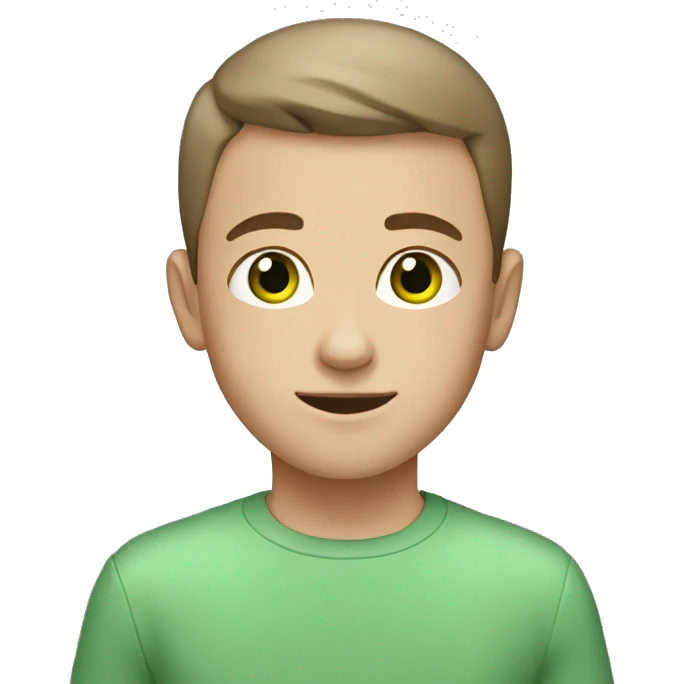 a young white boy with short brown hair (a buzzcut) and green eyes emoji