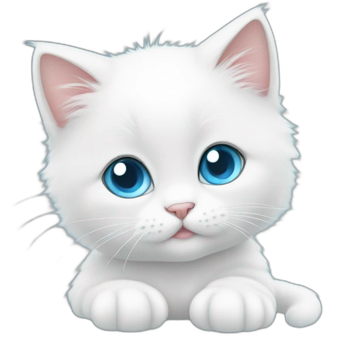 Baby cute white puffy cat with sky blue eyes emoji