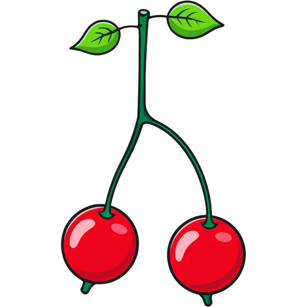 Two bright red cherries connected by a green stem emoji