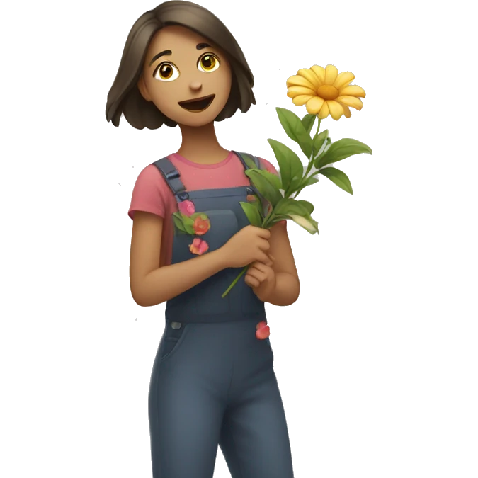 A girl catching a flower emoji
