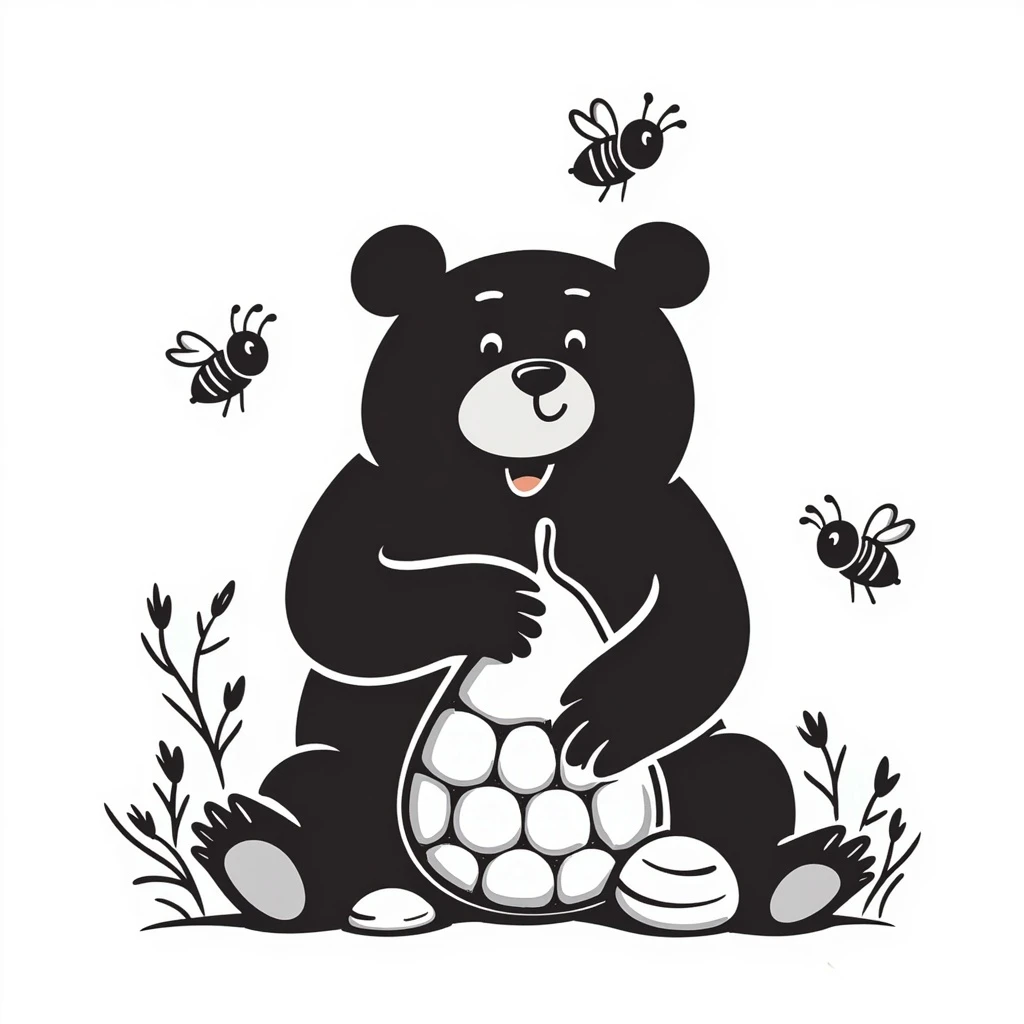 bear eating honeycomb with bees flying around emoji