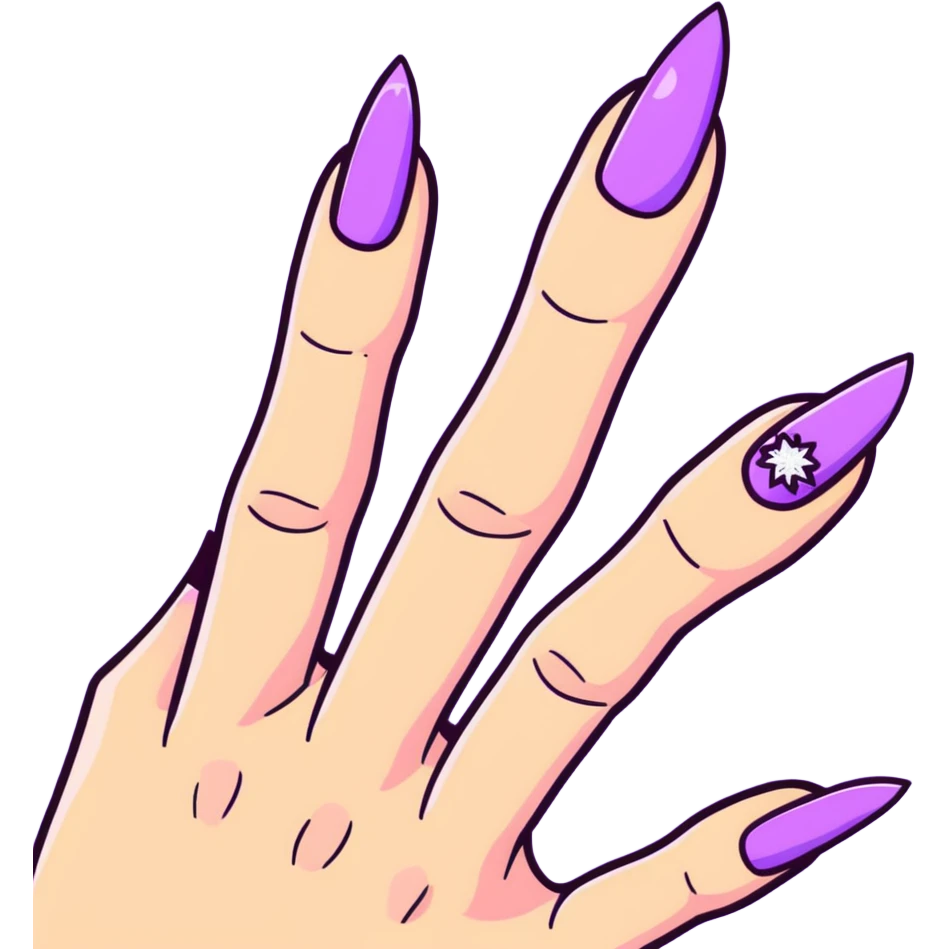 lilac pastel manicure with glitter effects emoji