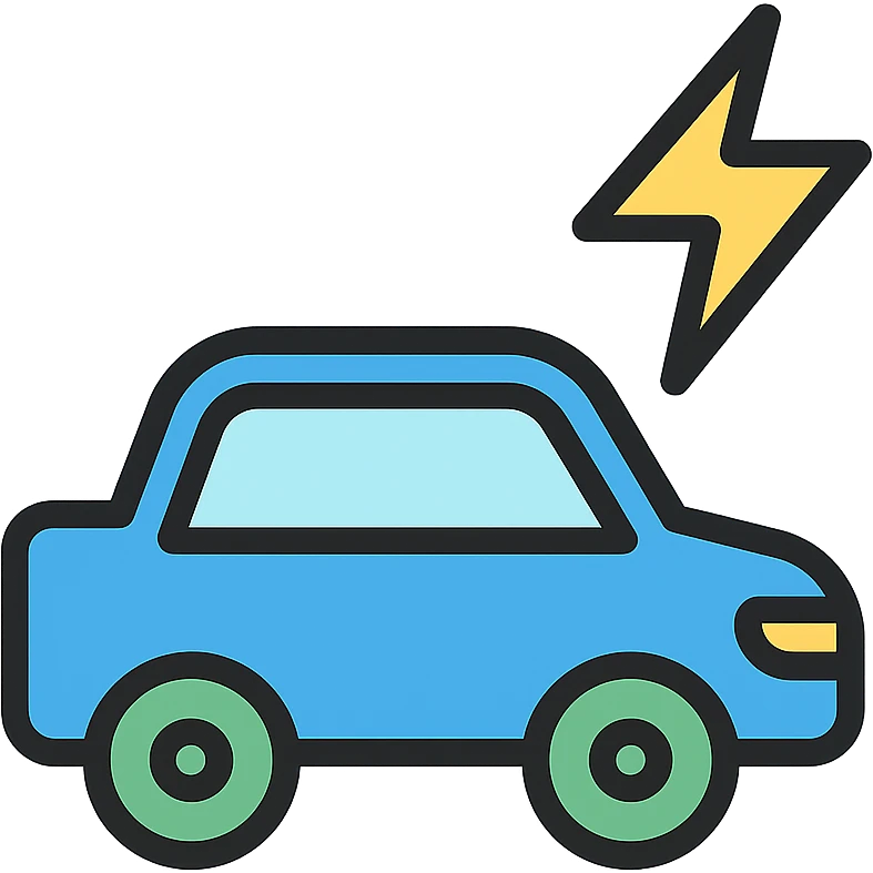 color outline icon of a car with power lines or energy emoji